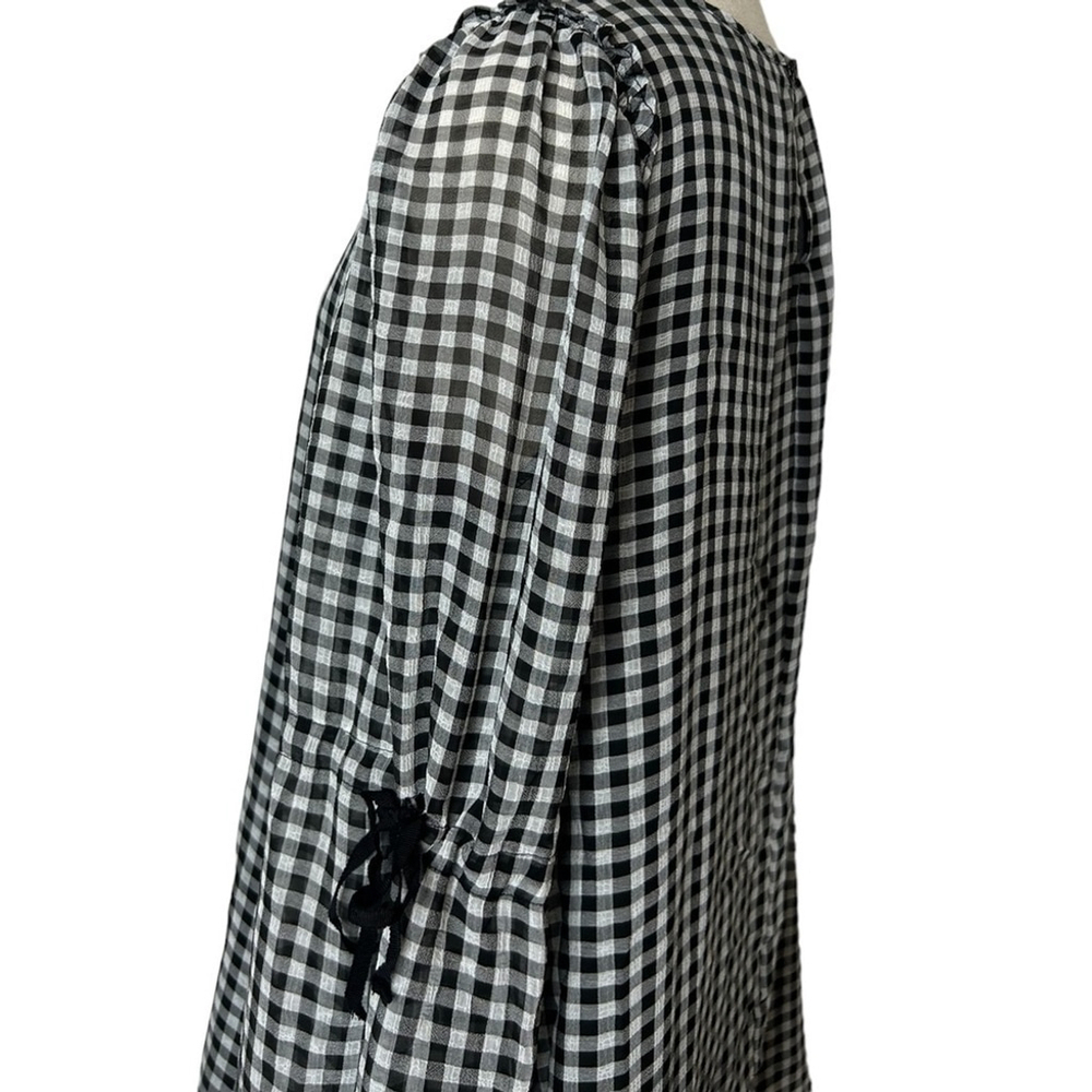 Max Studio Gingham Black White Plaid Long Sleeve Ruffle Tie Sleeve Blouse - Picture 7 of 16